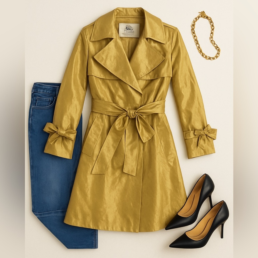 BURBERRY LONDON McKayla Metallic Gold Trench Coat Belted UK 6 / US 4 - Picture 16 of 16
